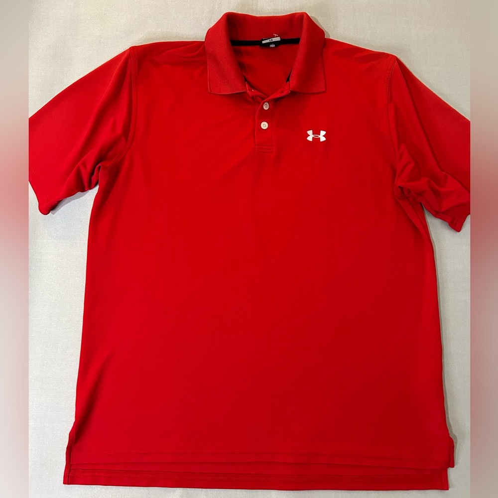 Under Armour Polo Shirt Mens Size L Red Short Sleeves